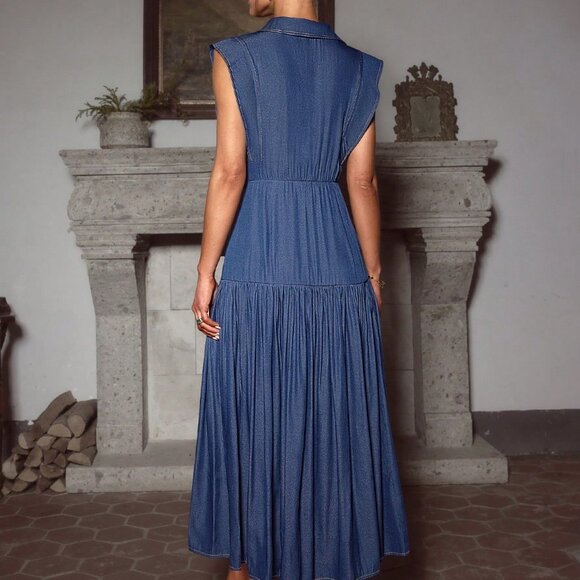 Navy Blue Elegant Women's Sleeveless Dress - Picture 2 of 6